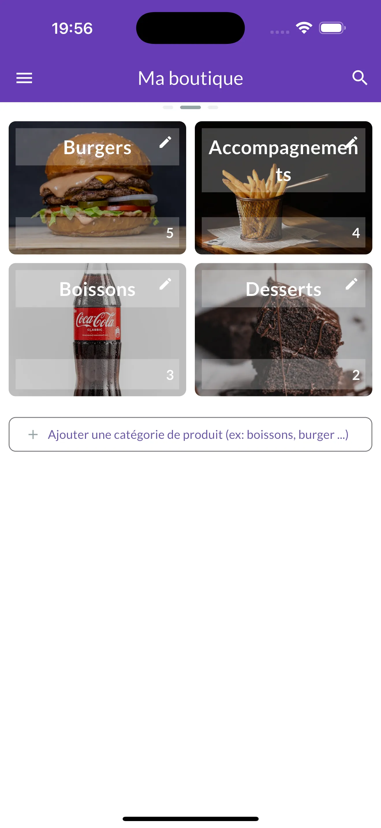Les catégories de produits dans l’application sur iPhone