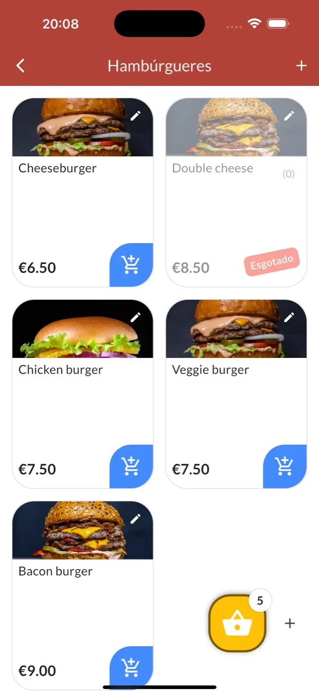 Os produtos de uma categoria na aplicação para iPhone